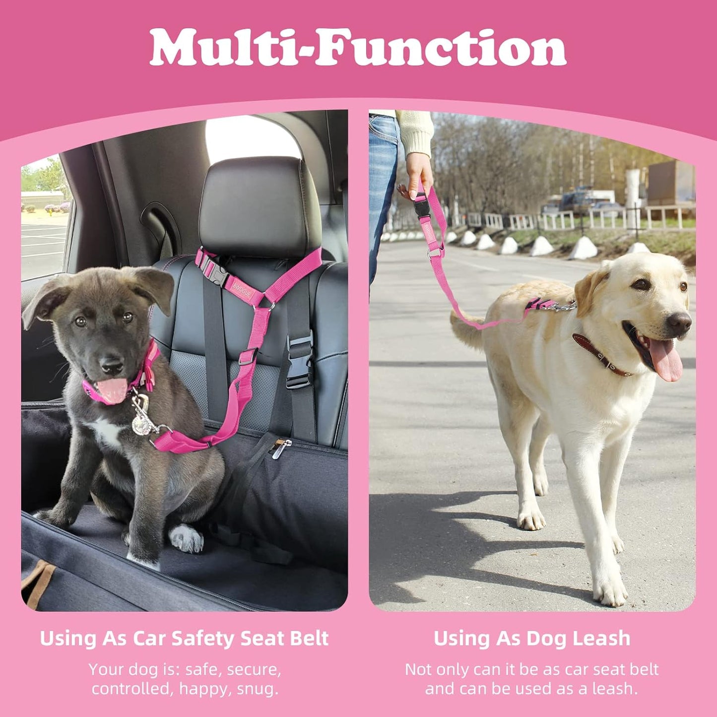 Pet Dog Cat Seat Belts, Car Headrest Restraint Adjustable Safety Leads Vehicle Seatbelt Harness (1 Pack)