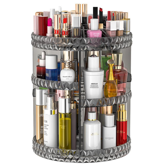 360 Rotating Makeup Organizer, DIY Adjustable Makeup Carousel Spinning Holder Storage Rack, Large Capacity Vanity Organizer Skincare Organizers, Organizador De Perfumes (Gray)