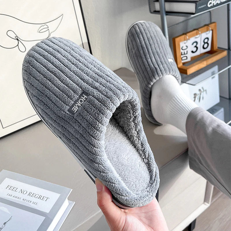 Cozy Solid Color Cotton Slippers - Non-Slip Plush House Shoes for Couples and Women