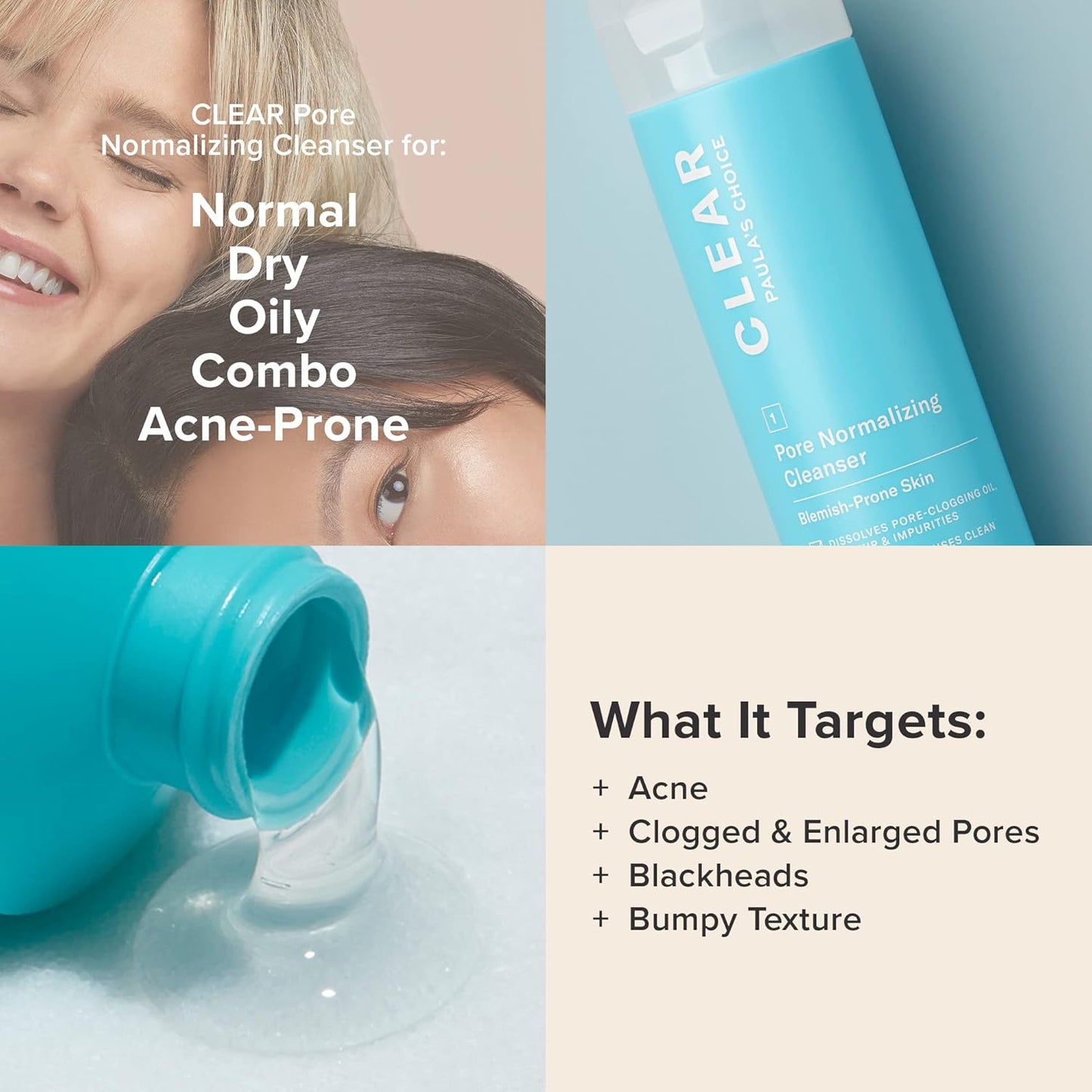 CLEAR Pore Normalizing Cleanser, Salicylic Acid Acne Face Wash for Large Pores, Redness & Blackheads