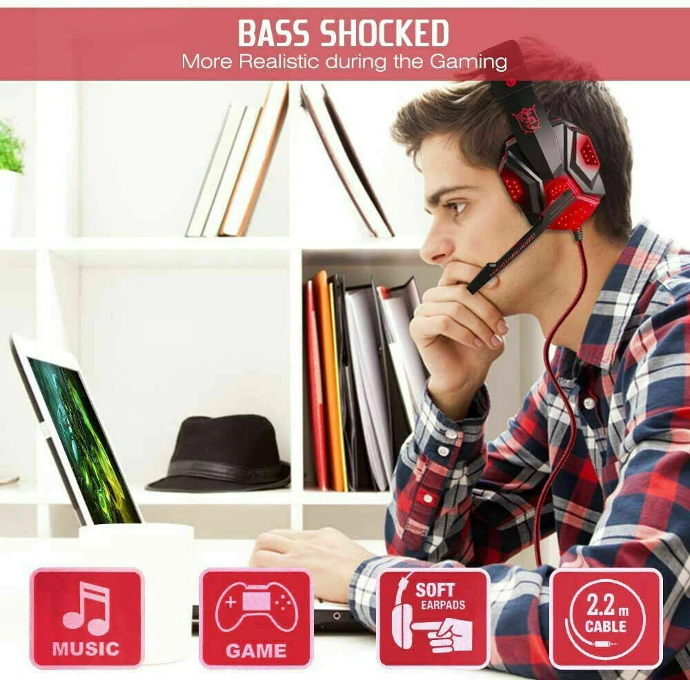 Immersive 3.5mm Gaming Headset with LED, Stereo Bass, and Surround Sound for PC, PS4, and Xbox One