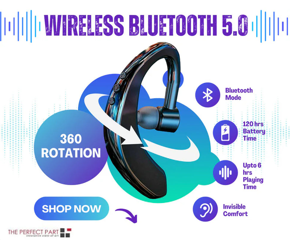 Ultimate Wireless Bluetooth 5.0 Earpiece Headset - Noise Cancelling Earbuds for Driving & Trucker Use