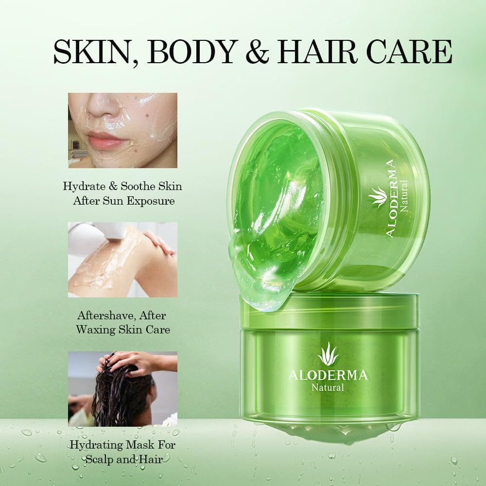 Organic Aloe Vera Gel for Face & Body, 96% Pure Aloe Gel Made within 12 Hours of Harvest, Ideal for Skin, Scalp, & Hair Hydration, Calming Moisturizer for Soothing after Sun Care Relief, 7Oz