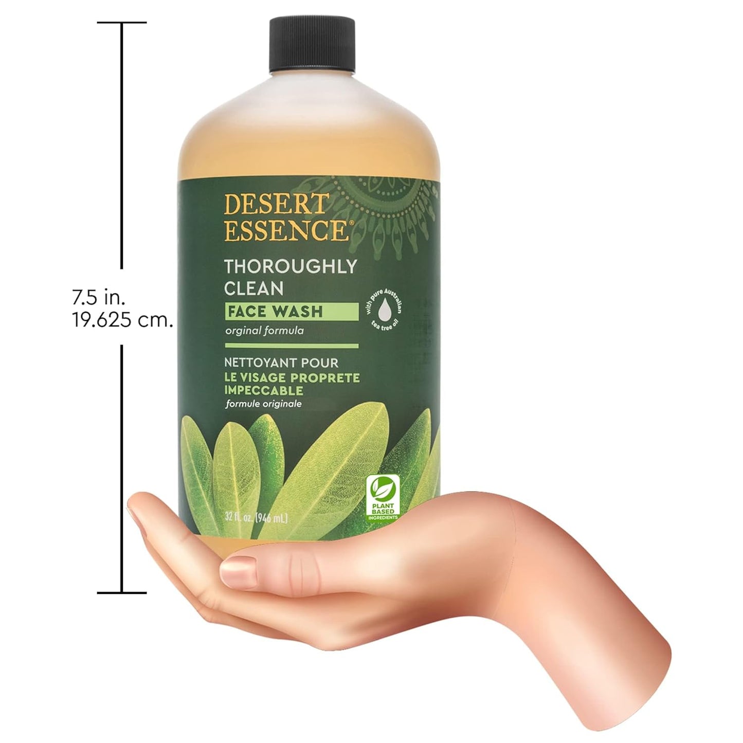 Thoroughly Clean Face Wash with Tea Tree Oil, Castile Soap and Coconut Oil - Organic Facial Cleanser for Sensitive and Oily Skin, Vegan & Cruelty-Free, 32 Fl Oz