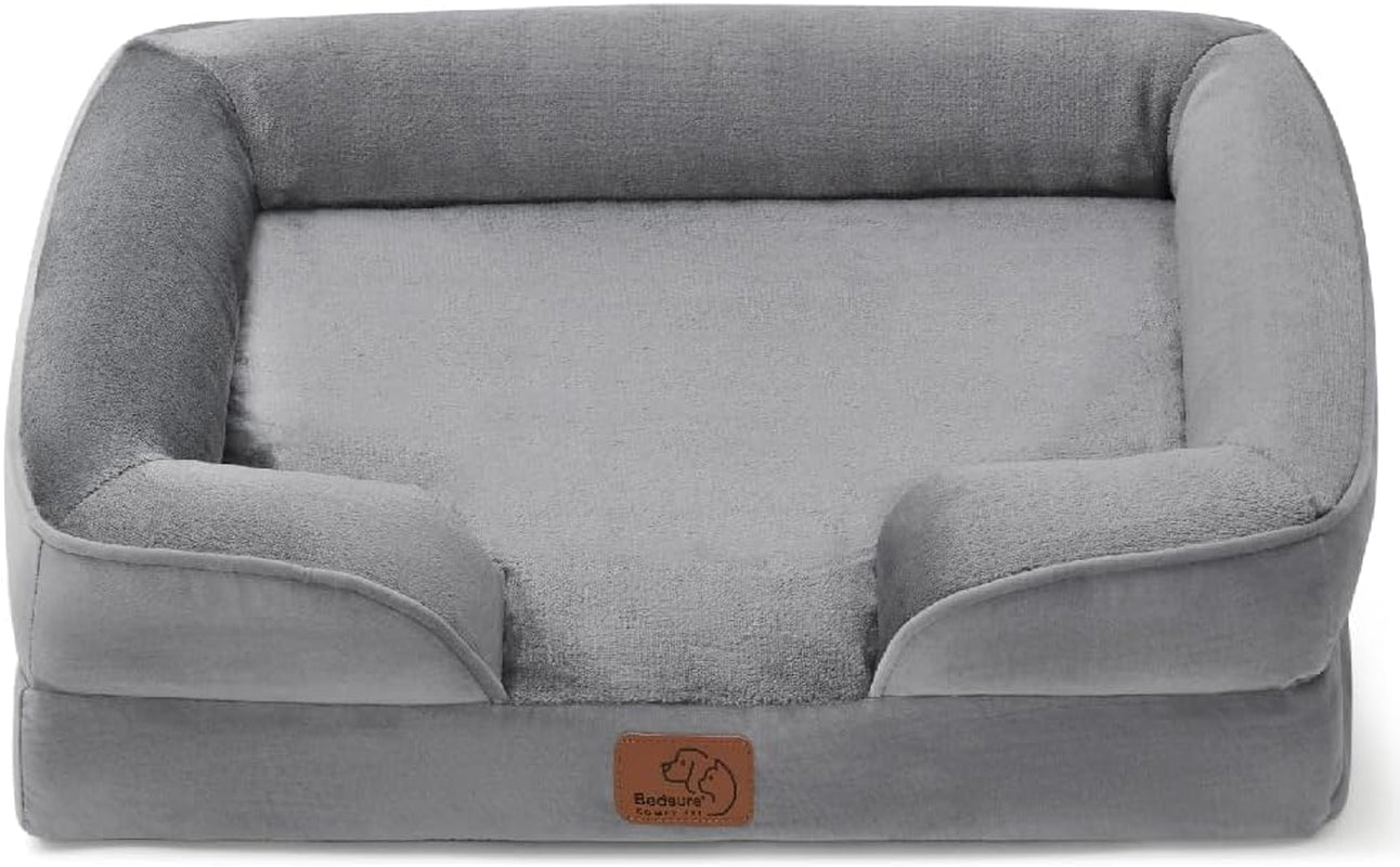 Orthopedic Dog Bed for Medium Dogs - Waterproof Dog Sofa Beds Medium, Supportive Foam Pet Couch Bed with Removable Washable Cover, Waterproof Lining and Nonskid Bottom, Grey, 28"X23"X6.5"