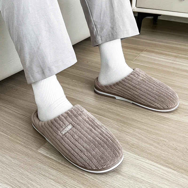 Cozy Solid Color Cotton Slippers - Non-Slip Plush House Shoes for Couples and Women