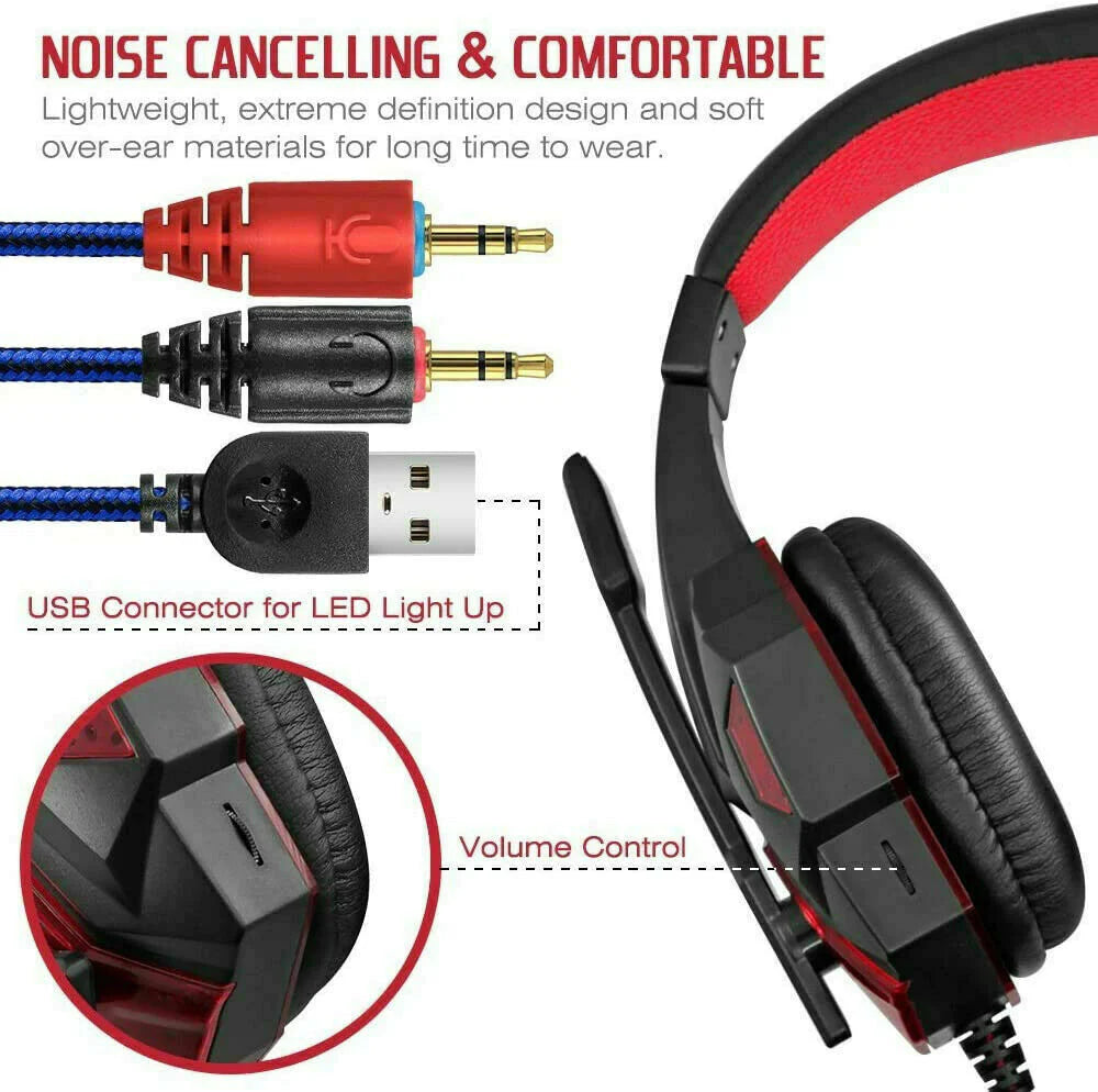 Immersive 3.5mm Gaming Headset with LED, Stereo Bass, and Surround Sound for PC, PS4, and Xbox One