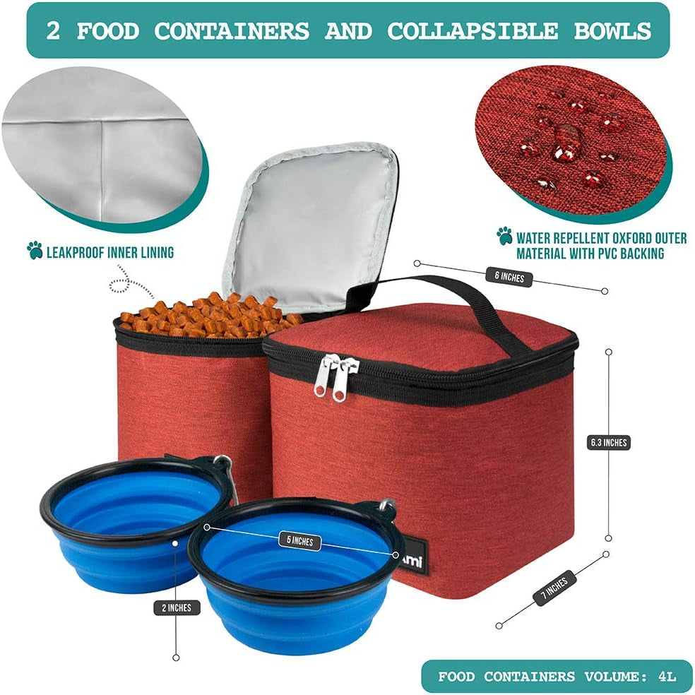 Dog Travel Bag Backpack, Airline Approved Dog Bags for Traveling, Puppy Diaper Bag Supplies, Pet Camping Essentials Hiking Accessories Dog Mom Gift, Food Container, Collapsible Bowls, Red