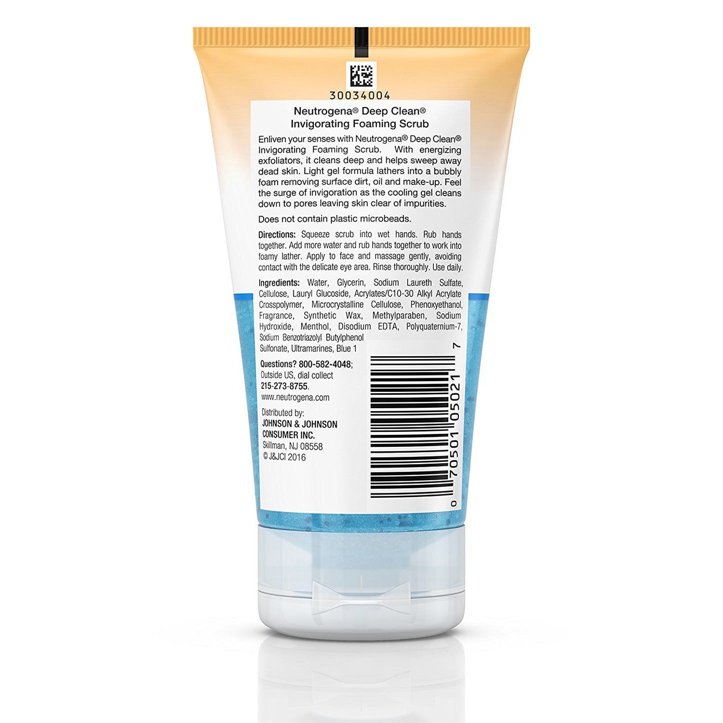 Deep Clean Invigorating Foaming Facial Scrub with Glycerin, Cooling & Exfoliating Gel Face Wash to Remove Dirt, Oil & Makeup, 4.2 Fl. Oz