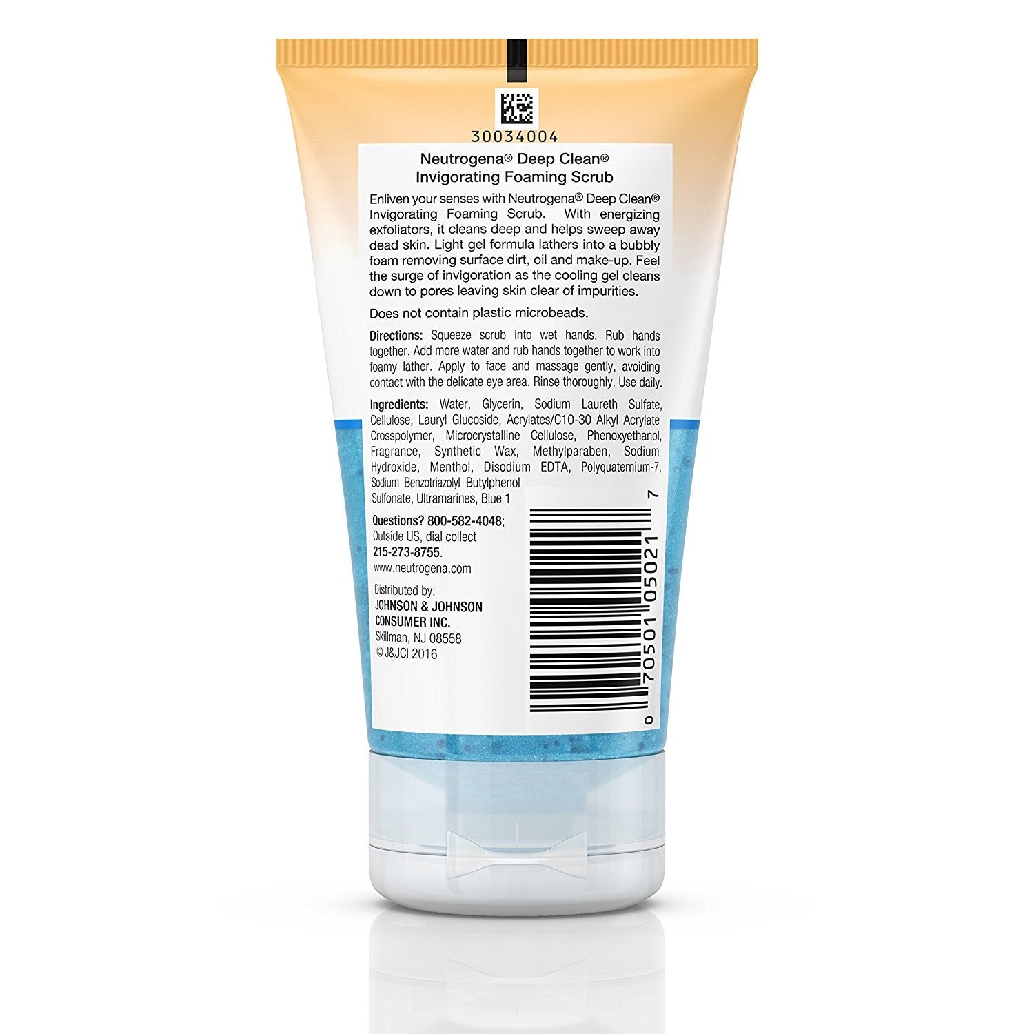 Deep Clean Invigorating Foaming Facial Scrub with Glycerin, Cooling & Exfoliating Gel Face Wash to Remove Dirt, Oil & Makeup, 4.2 Fl. Oz
