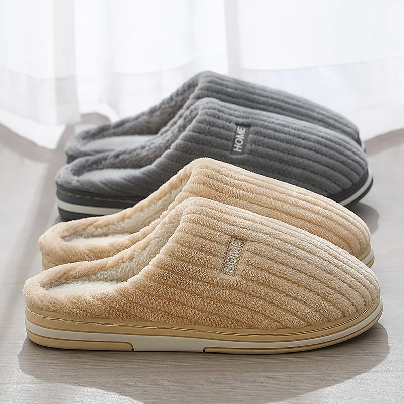 Cozy Solid Color Cotton Slippers - Non-Slip Plush House Shoes for Couples and Women