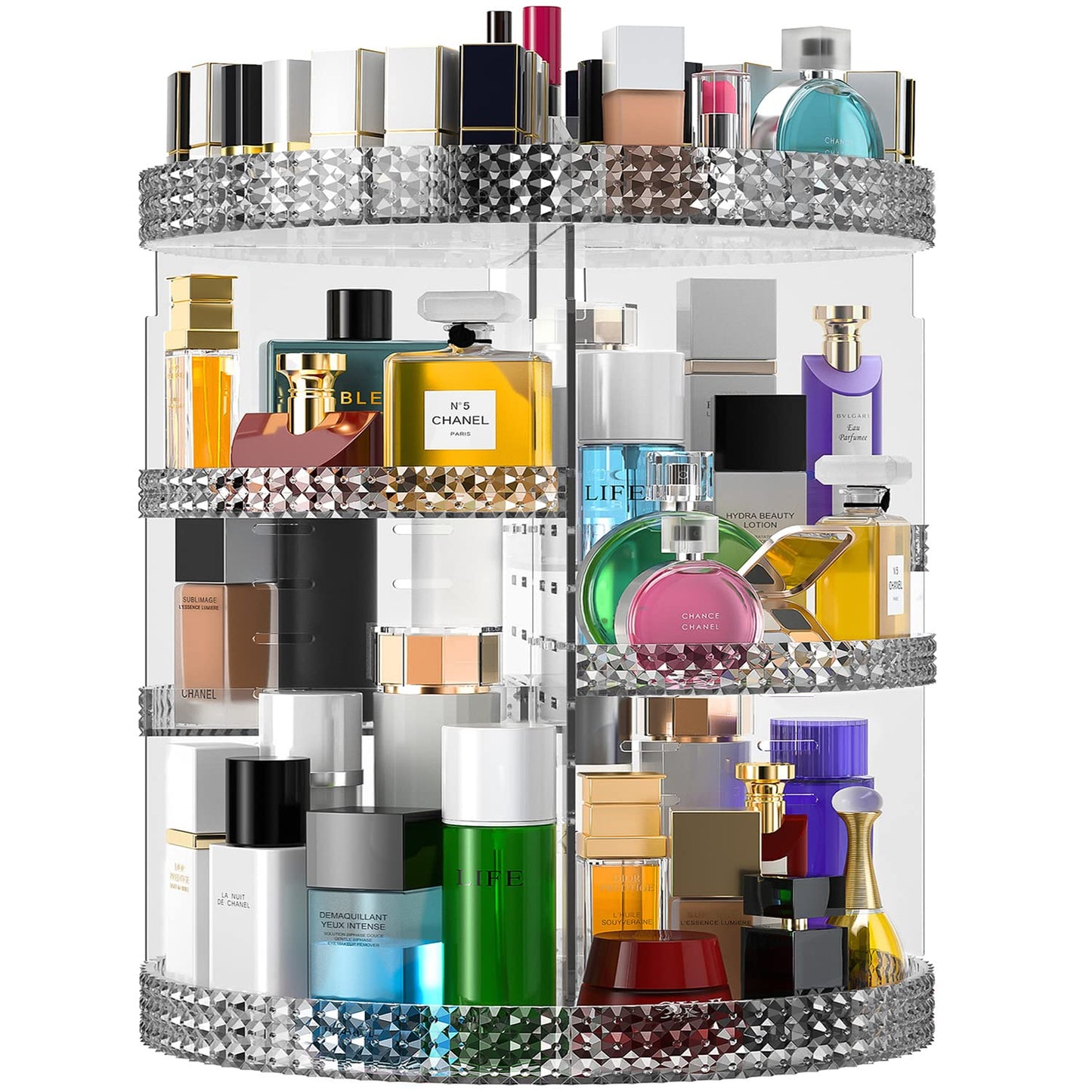 Rotating Makeup Organizer Countertop, Acrylic Makeup Storage Organizer Round, Large Cosmetic Organizer 7 Layers Large Capacity, Fits Makeup Brushes, Lipsticks, Bathroom, Vanity, X-Large Gray