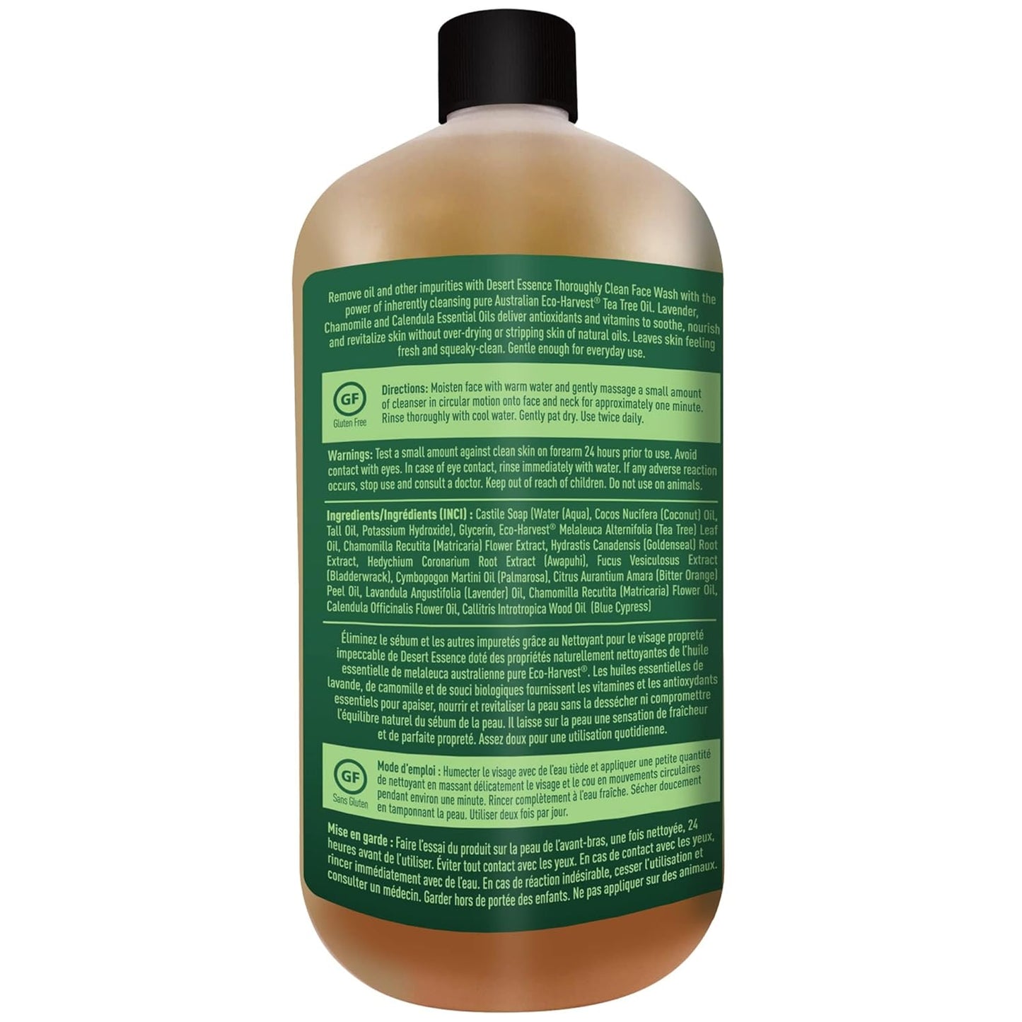 Thoroughly Clean Face Wash with Tea Tree Oil, Castile Soap and Coconut Oil - Organic Facial Cleanser for Sensitive and Oily Skin, Vegan & Cruelty-Free, 32 Fl Oz