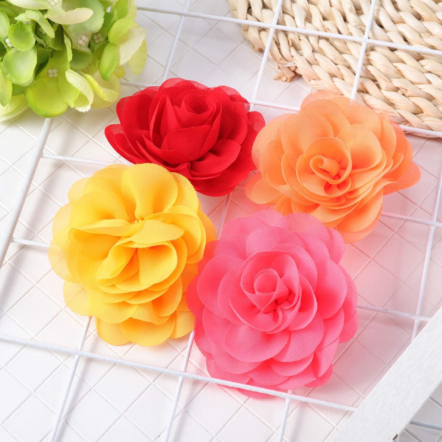 4 Pieces Dog Flower Bow Collar Multicolored Pet Bow Collar Dog Charms Flower Set for Puppy Dog Collar Cat Pet Grooming Accessories (Red, Bright Pink, Bright Yellow, Orange Pink)