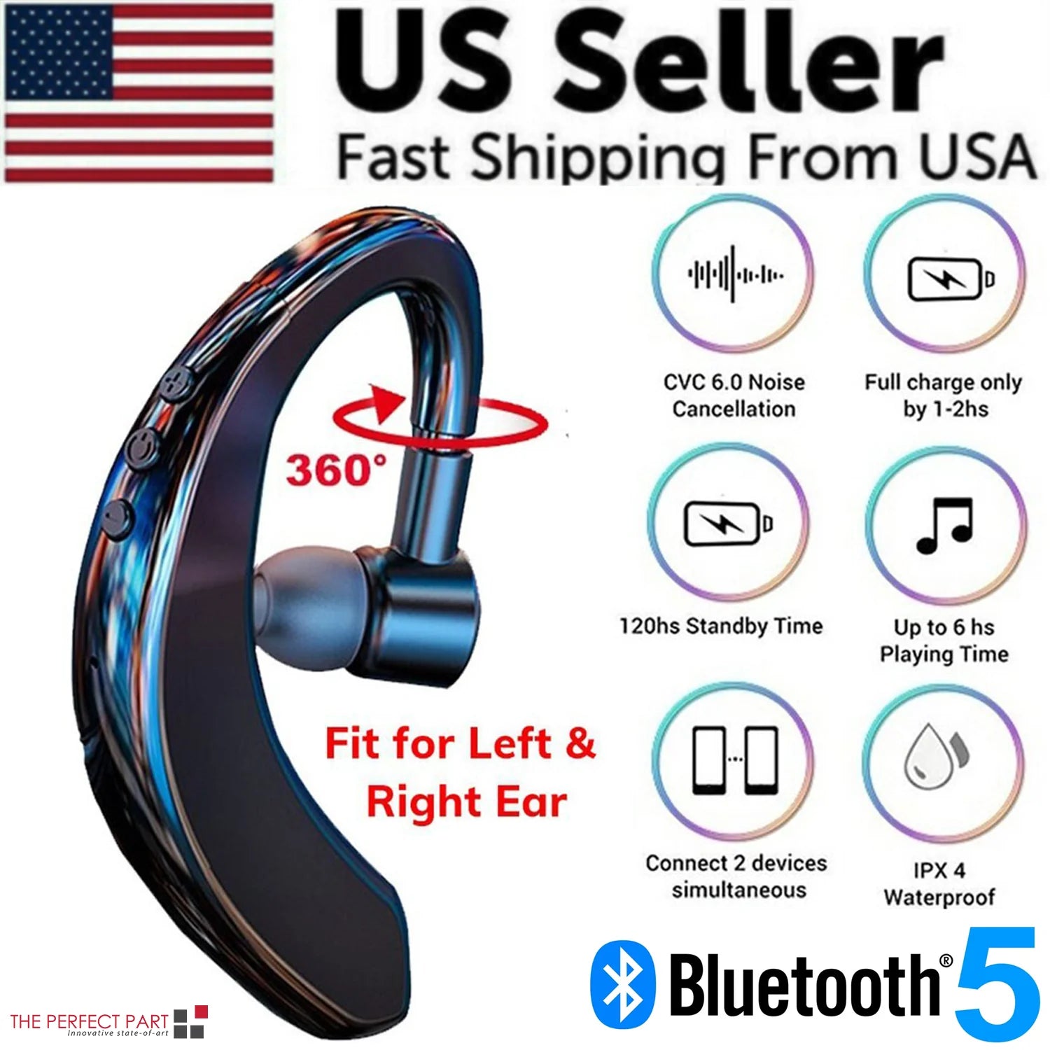 Ultimate Wireless Bluetooth 5.0 Earpiece Headset - Noise Cancelling Earbuds for Driving & Trucker Use
