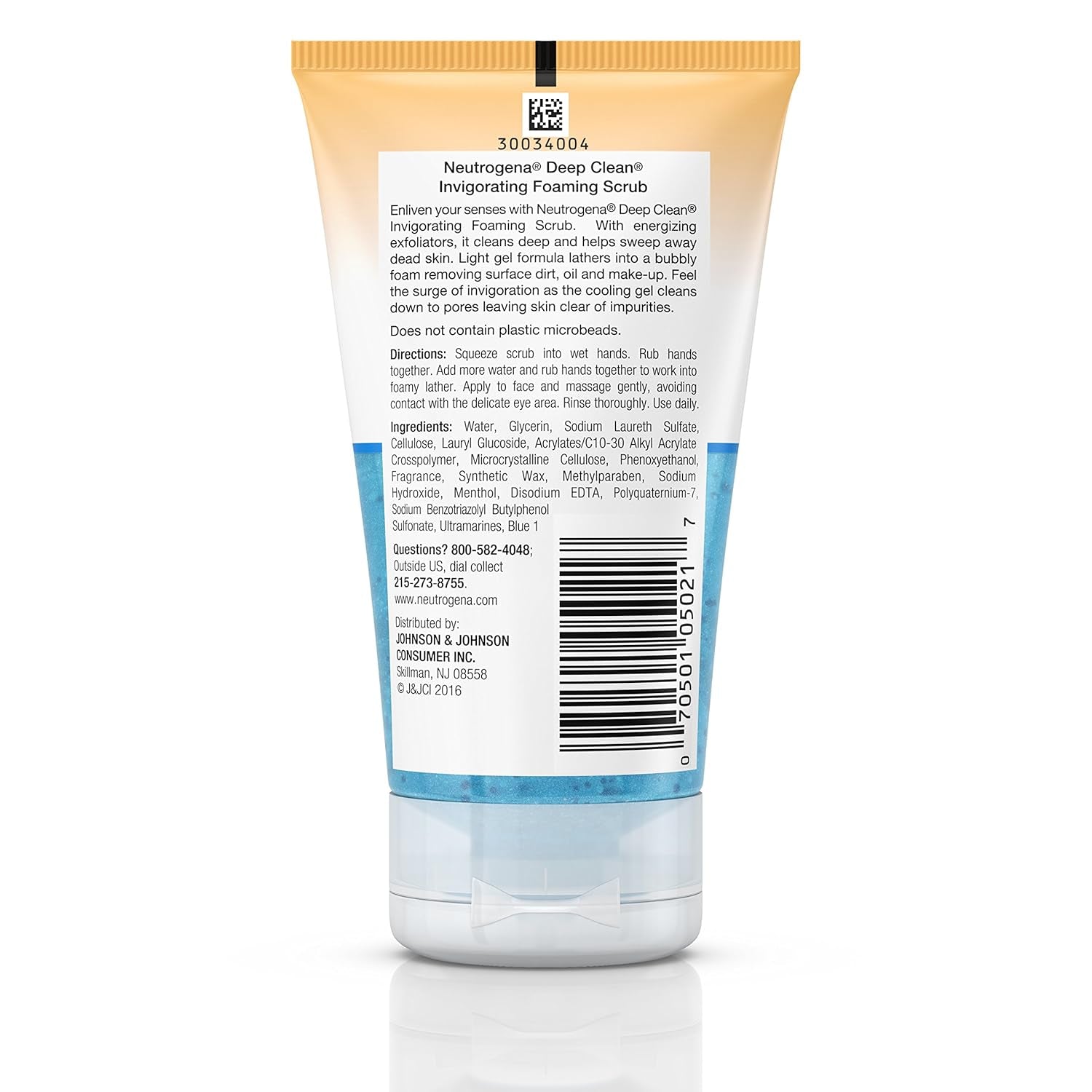 Deep Clean Invigorating Foaming Facial Scrub with Glycerin, Cooling & Exfoliating Gel Face Wash to Remove Dirt, Oil & Makeup, 4.2 Fl. Oz