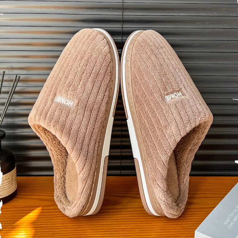 Cozy Solid Color Cotton Slippers - Non-Slip Plush House Shoes for Couples and Women