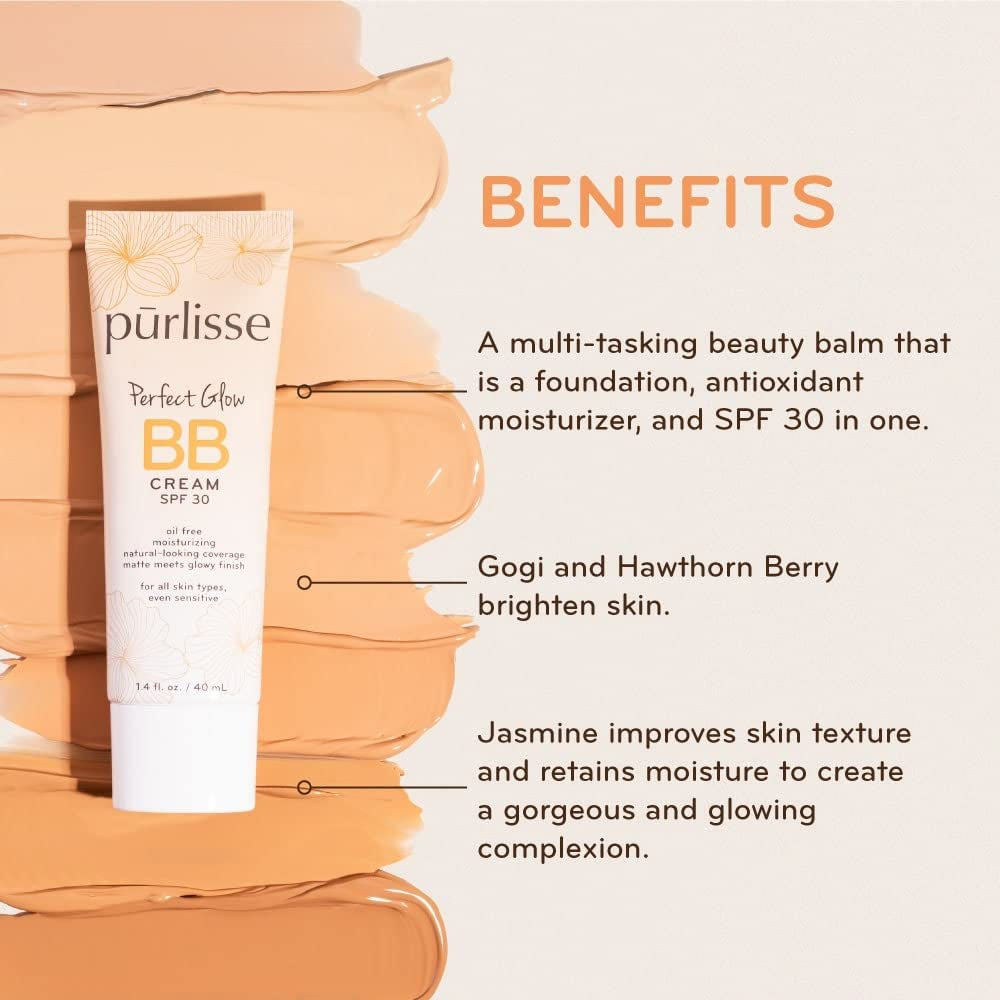 Perfect Glow BB Cream SPF 30: Clean & Cruelty-Free, Medium Flawless Coverage, Hydrates with Jasmine | Medium 1.4Oz