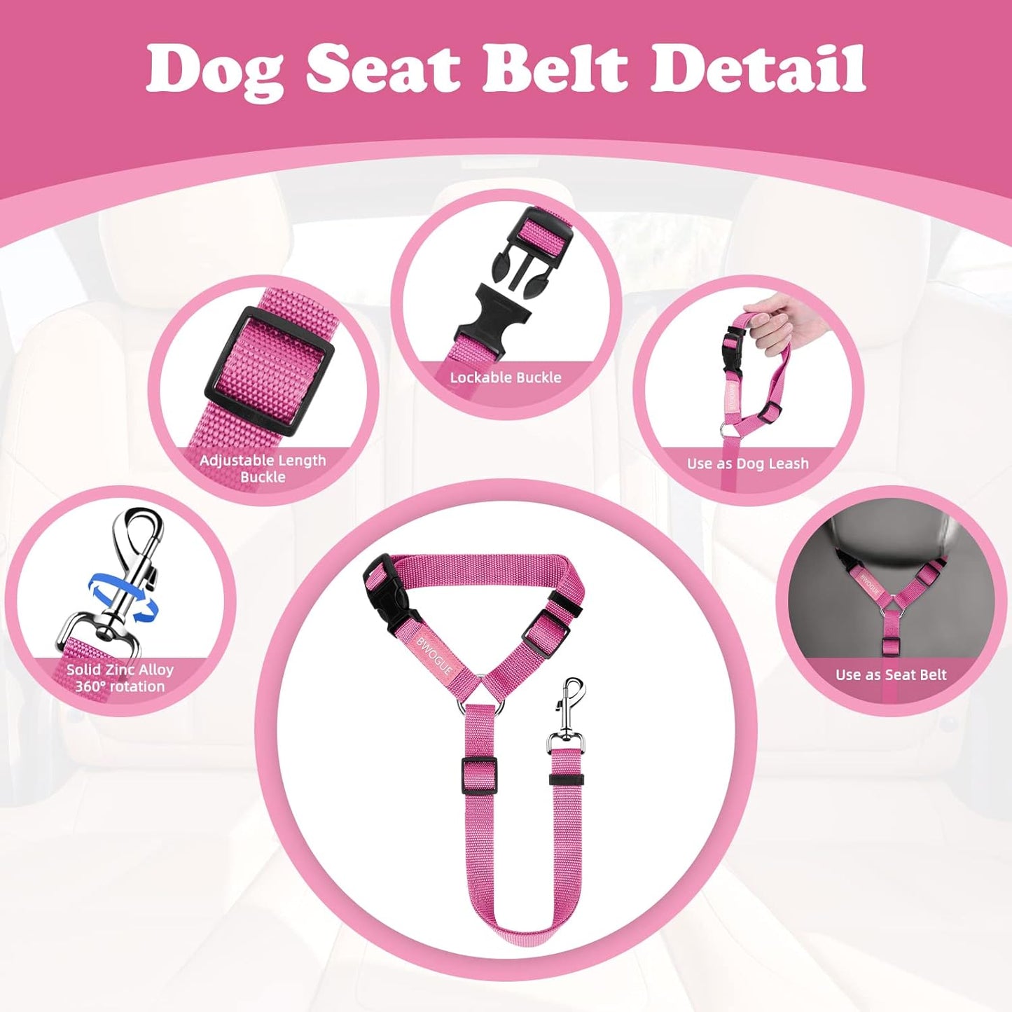 Pet Dog Cat Seat Belts, Car Headrest Restraint Adjustable Safety Leads Vehicle Seatbelt Harness (1 Pack)