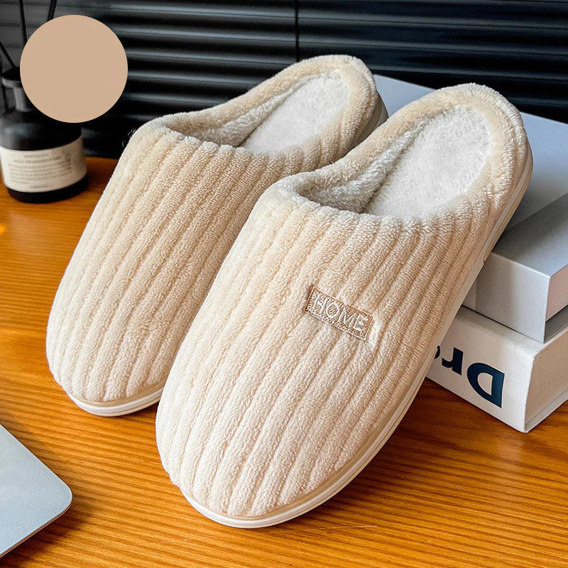 Cozy Solid Color Cotton Slippers - Non-Slip Plush House Shoes for Couples and Women