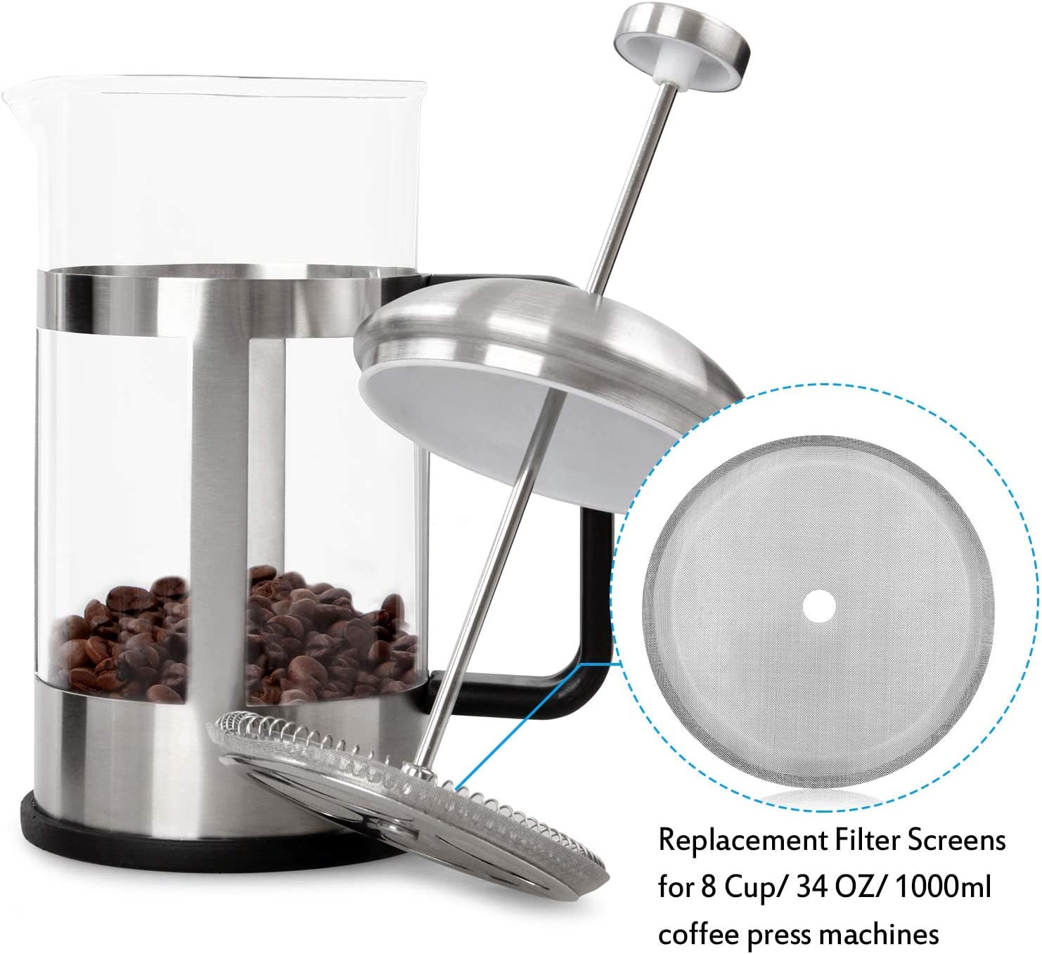 French Press Replacement Cafetiere Filter Mesh Screen Coffee French Press Filters 4 Inch Stainless Steel Reusable Mesh Filter for 8 Cup/ 34 OZ/ 1000 Ml Coffee Tea Makers (24 Packs)