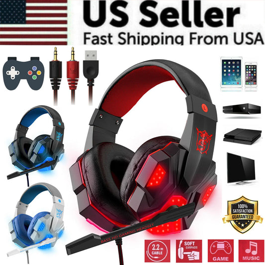 Immersive 3.5mm Gaming Headset with LED, Stereo Bass, and Surround Sound for PC, PS4, and Xbox One