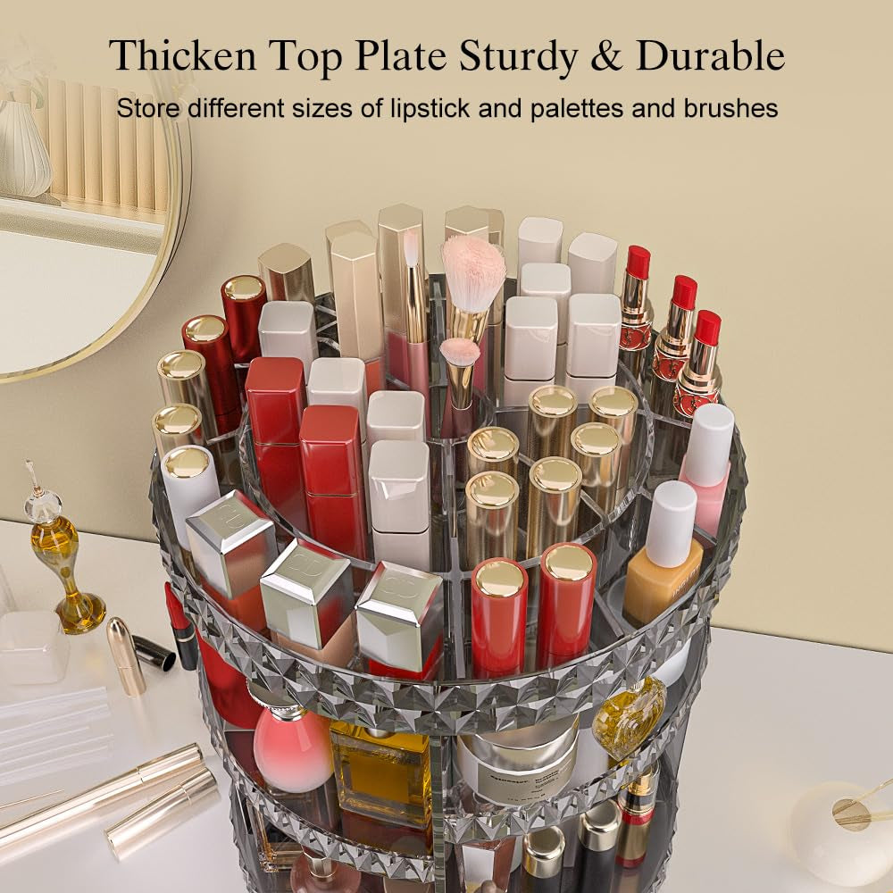 360 Rotating Makeup Organizer, DIY Adjustable Makeup Carousel Spinning Holder Storage Rack, Large Capacity Vanity Organizer Skincare Organizers, Organizador De Perfumes (Gray)