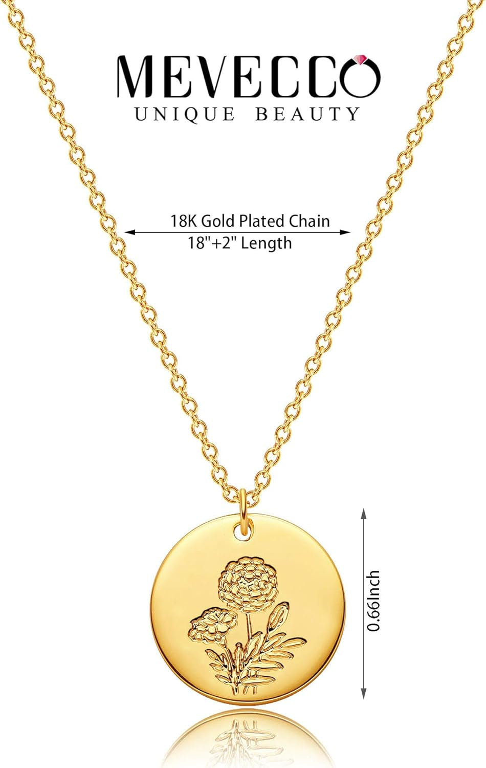 Birth Flower Necklace 18K Gold Custom Floral Pendant Necklaces Dainty Birth Month Flower Disc Hand Stamped Necklace Personalized Jewelry Birthday Gift