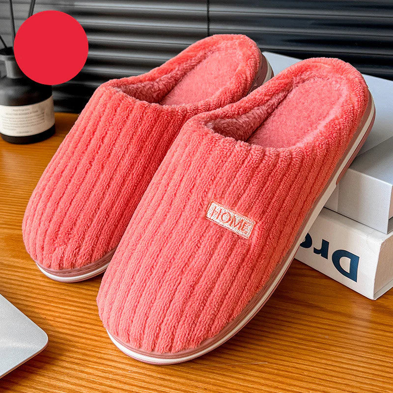 Cozy Solid Color Cotton Slippers - Non-Slip Plush House Shoes for Couples and Women