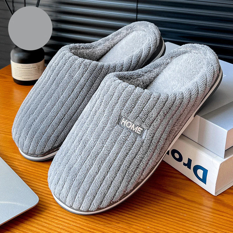 Cozy Solid Color Cotton Slippers - Non-Slip Plush House Shoes for Couples and Women