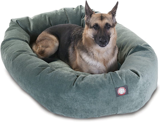 52 Inch Micro Velvet Calming Dog Bed Washable – Cozy Soft round Dog Bed with Spine for Head Support - Fluffy Donut Dog Bed 52X35X11 (Inch) – round Pet Bed X- Large – Azure