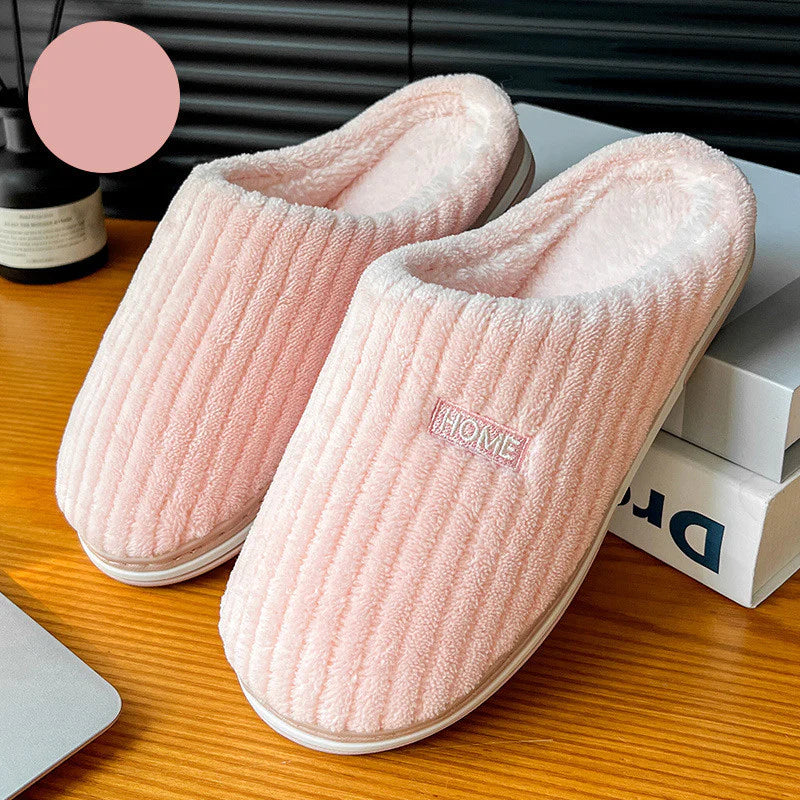 Cozy Solid Color Cotton Slippers - Non-Slip Plush House Shoes for Couples and Women