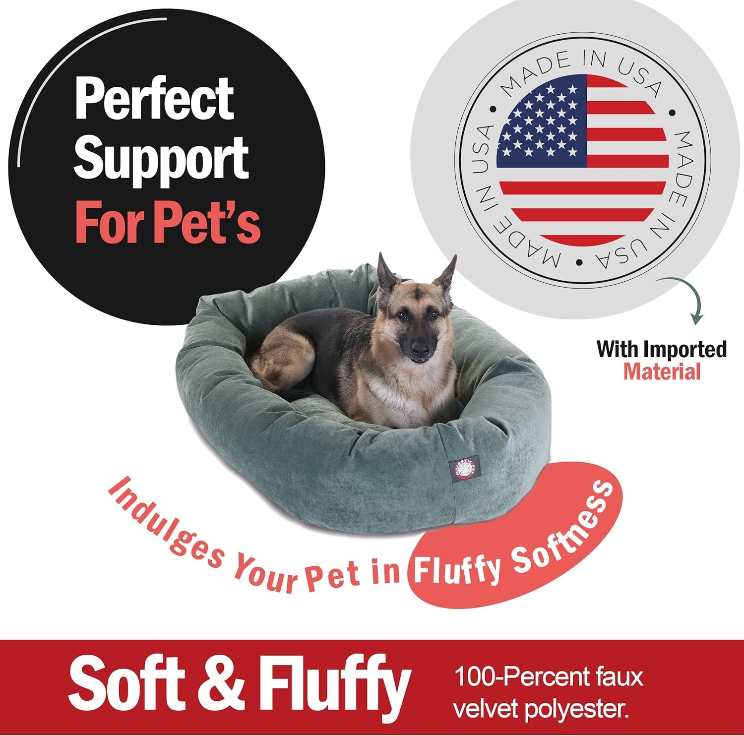 52 Inch Micro Velvet Calming Dog Bed Washable – Cozy Soft round Dog Bed with Spine for Head Support - Fluffy Donut Dog Bed 52X35X11 (Inch) – round Pet Bed X- Large – Azure