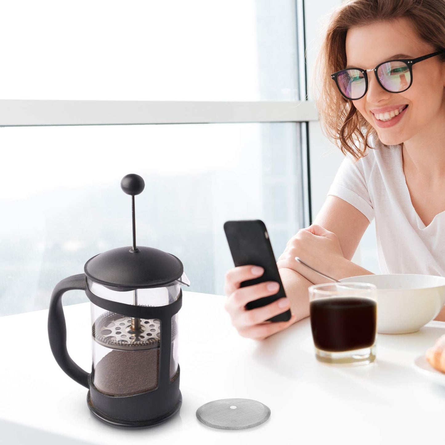 French Press Replacement Cafetiere Filter Mesh Screen Coffee French Press Filters 4 Inch Stainless Steel Reusable Mesh Filter for 8 Cup/ 34 OZ/ 1000 Ml Coffee Tea Makers (24 Packs)