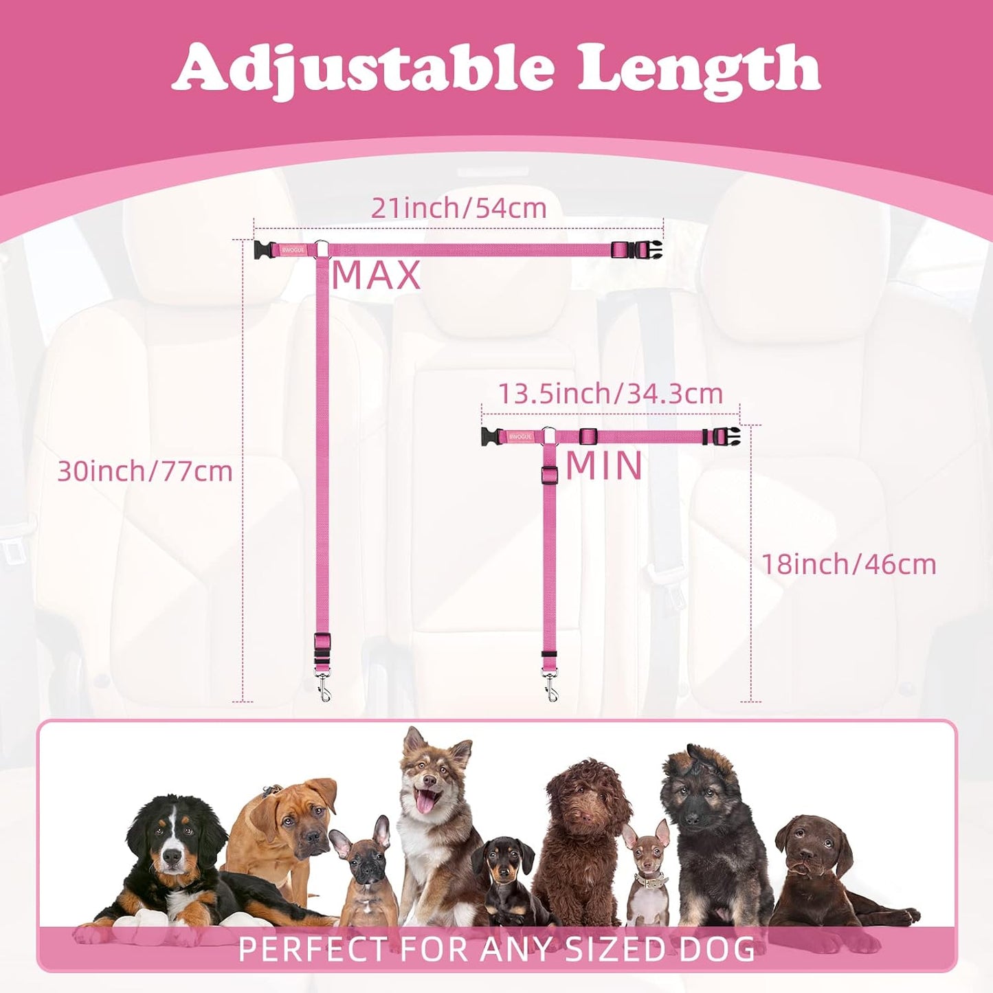 Pet Dog Cat Seat Belts, Car Headrest Restraint Adjustable Safety Leads Vehicle Seatbelt Harness (1 Pack)