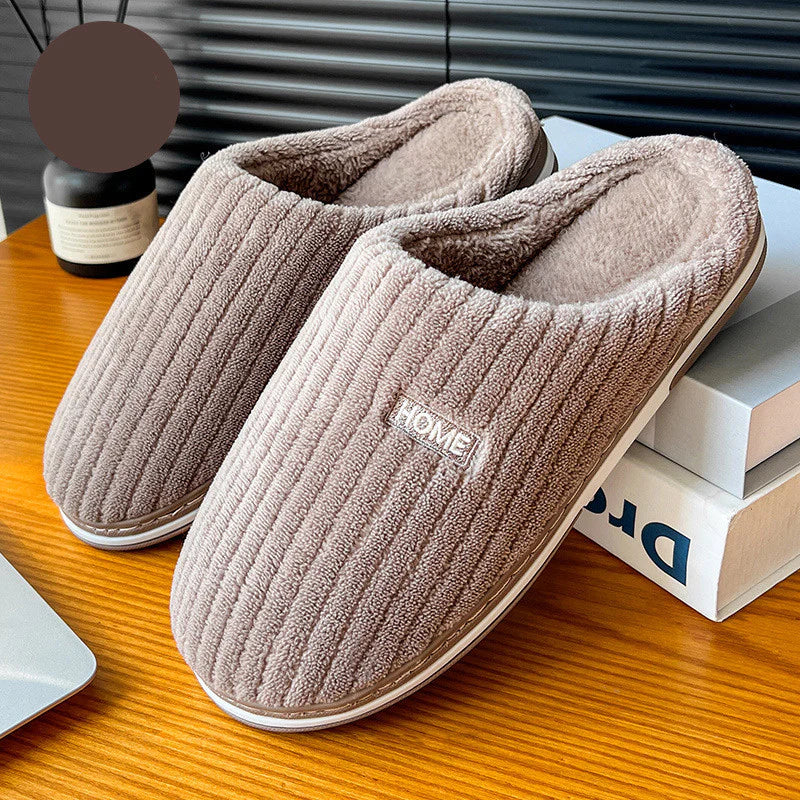 Cozy Solid Color Cotton Slippers - Non-Slip Plush House Shoes for Couples and Women