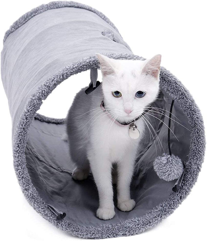 Collapsible Cat Tunnel, Cat Toys Play Tunnel Durable Suede Hideaway Pet Crinkle Tunnel with Ball,12 Inch Diameter S