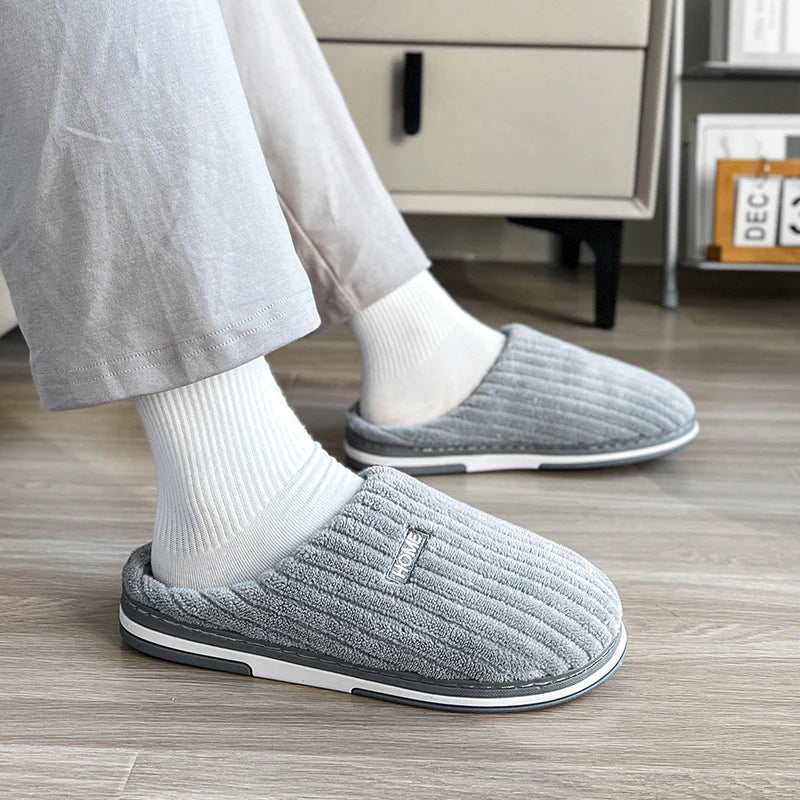 Cozy Solid Color Cotton Slippers - Non-Slip Plush House Shoes for Couples and Women