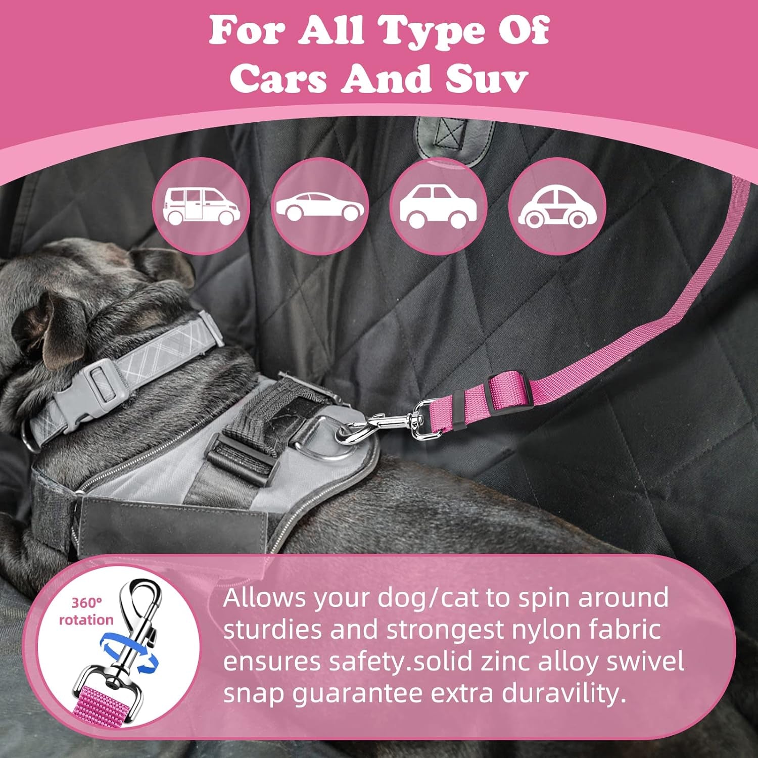 Pet Dog Cat Seat Belts, Car Headrest Restraint Adjustable Safety Leads Vehicle Seatbelt Harness (1 Pack)