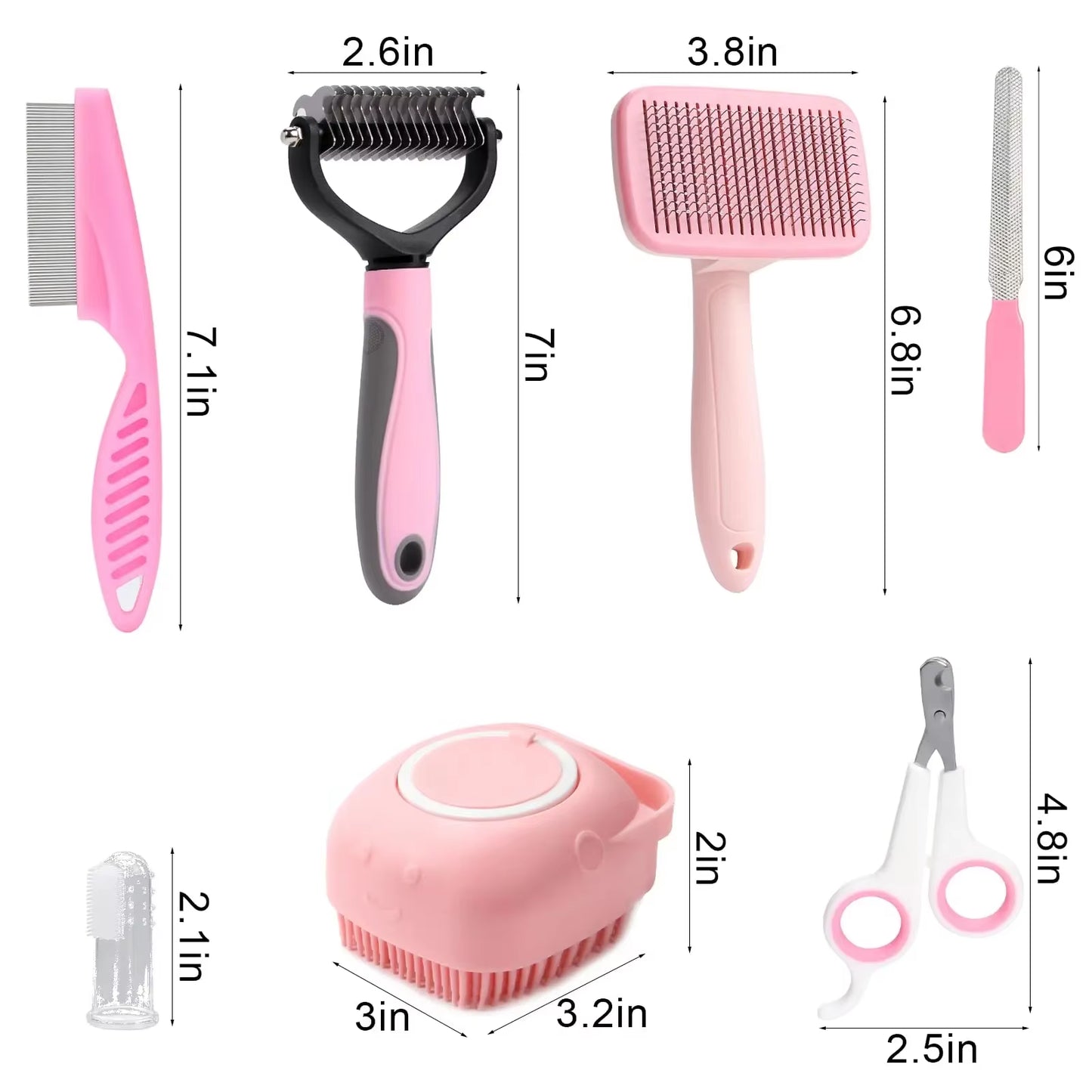 8-Piece Dog Brush Grooming Set, Pet Self-Cleaning Set, with Pet Nail Clippers and Files, Flea Comb, Pet Shampoo Bath Brush, Pet