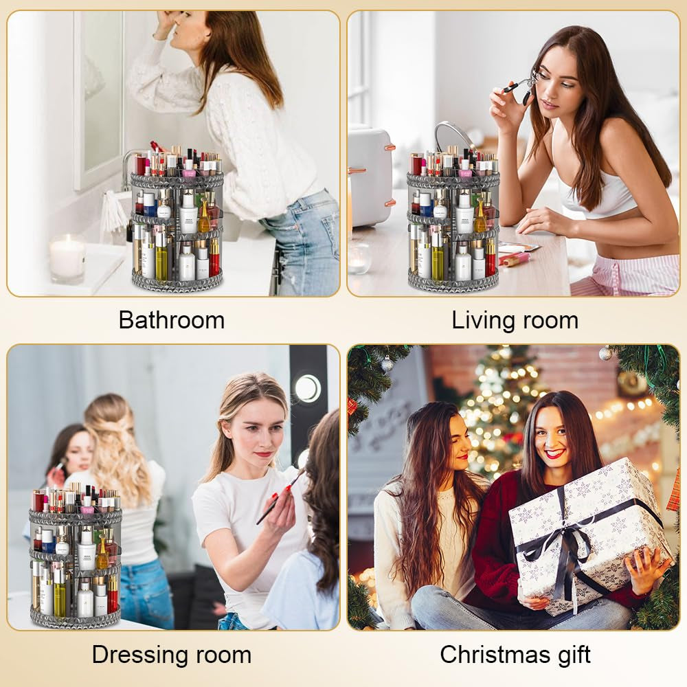 360 Rotating Makeup Organizer, DIY Adjustable Makeup Carousel Spinning Holder Storage Rack, Large Capacity Vanity Organizer Skincare Organizers, Organizador De Perfumes (Gray)