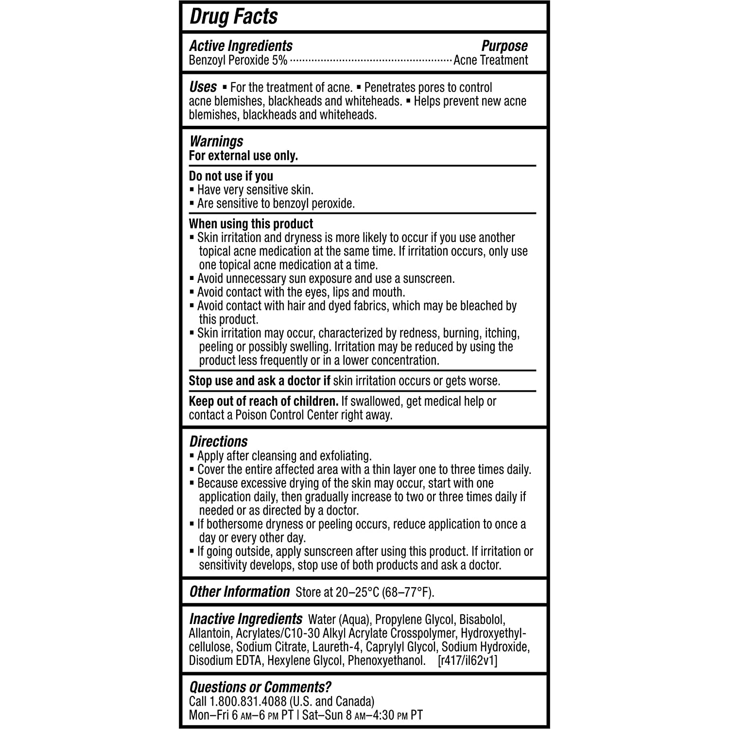CLEAR Daily Skin Clearing Treatment with Benzoyl Peroxide, Treats and Prevents Mild to Severe Acne & Breakouts, Fragrance-Free, 2.25 Fl. Oz.