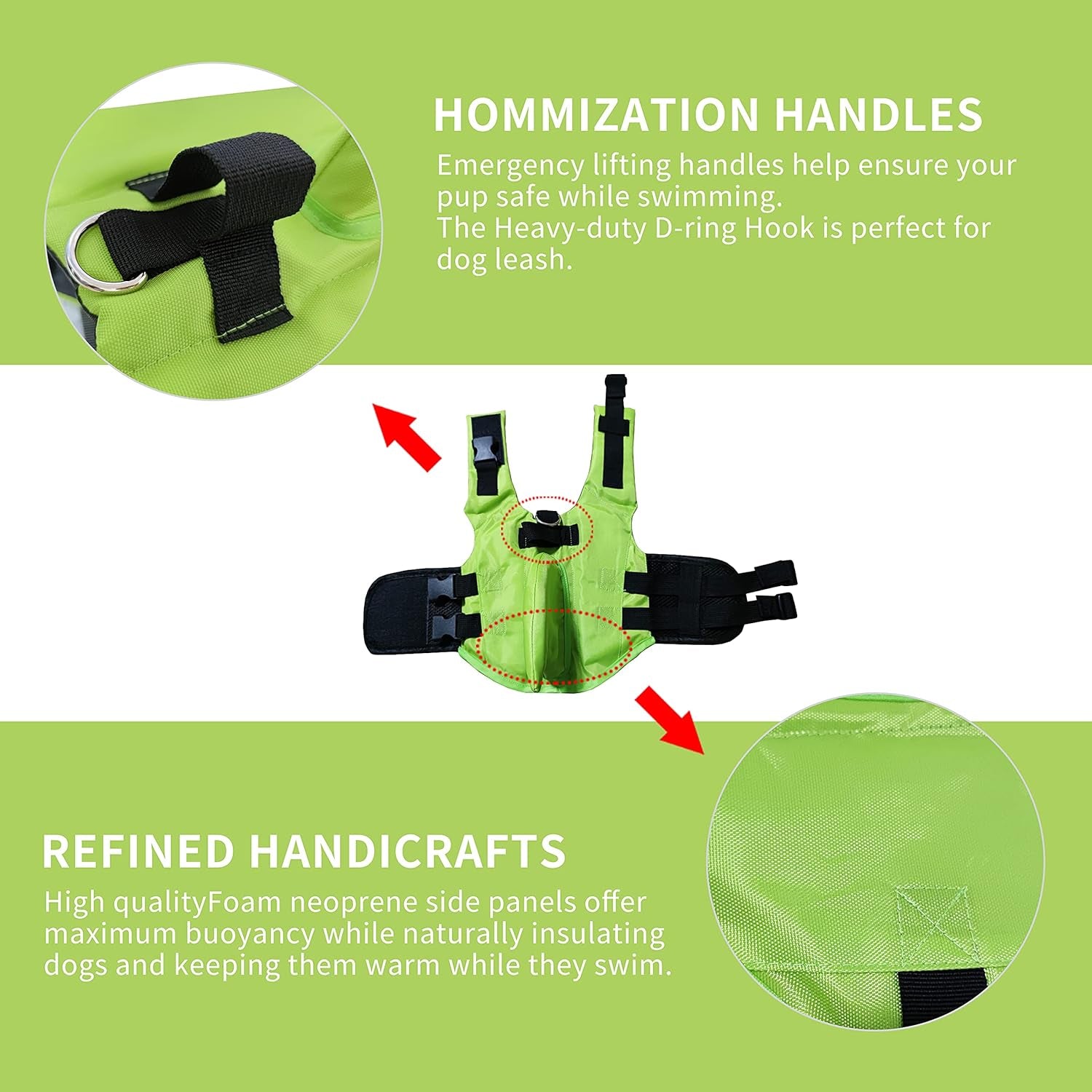 Dog Life Jacket- Preserver with Adjustable Belt, Pet Swimming Shark Jacket for Short Nose Dog (Pug,Bulldog,Poodle,Bull Terrier,Labrador) (Green, Medium)