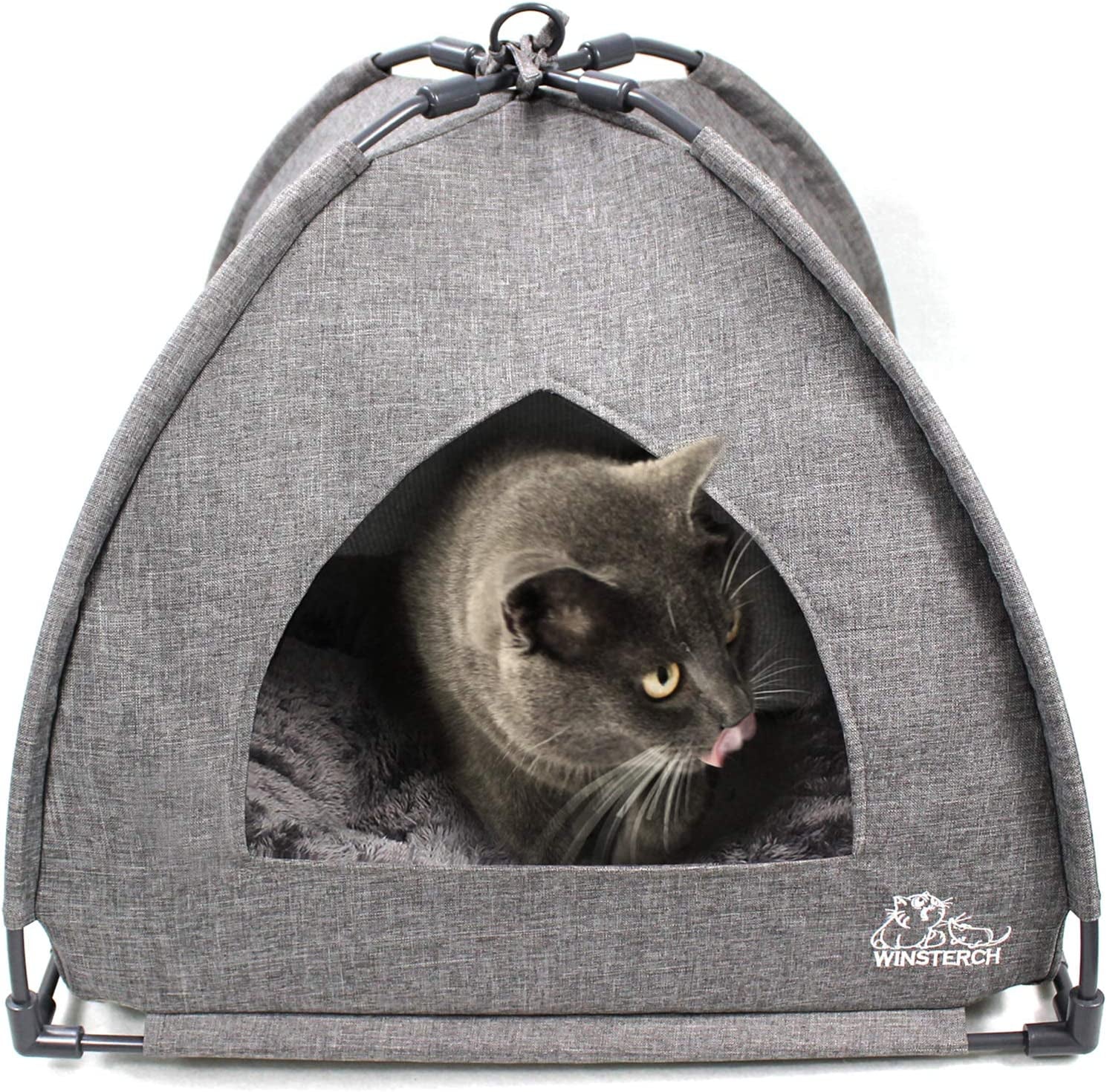 Cat Beds for Indoor Cats,Covered Cat Cave Bed with Removable Washable Pillow,Warming Cat Cave Bed Kitten Beds Small Pets Bed for Indoor Cats (18.5'' X 18.5'' X 15.8'', Grey)