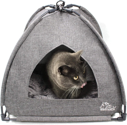 Cat Beds for Indoor Cats,Covered Cat Cave Bed with Removable Washable Pillow,Warming Cat Cave Bed Kitten Beds Small Pets Bed for Indoor Cats (18.5'' X 18.5'' X 15.8'', Grey)