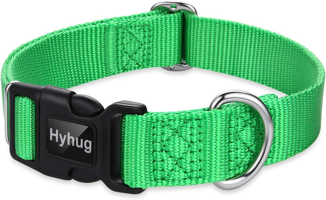 Pets Classic Regular Heavy Duty Nylon Dog Collar with Easy Attach and Removal Buckle. (Medium, Lime Green)